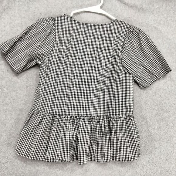 Madewell Crossover Peplum Top Wmns Sz XXS Black White Gingham Peplum Shrt Sleeve - Picture 9 of 12